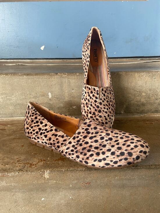 Born Shoes - Born Serra leopard printed velvet slip on flat shoe